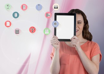 Woman holding tablet with apps