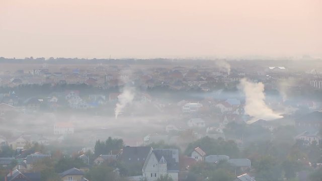 Once charming town covered in thick layer of smog from industrial factories