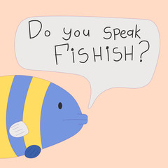 Cute hand drawn card, postcard with fish. Background, cover design notebook for children in cartoon style