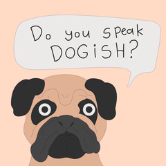 Cute hand drawn card, postcard with dog. Background, cover design notebook for children in cartoon style