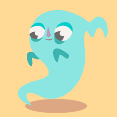 Cute hand drawn card, postcard with ghost. Background, cover design notebook for children in cartoon style