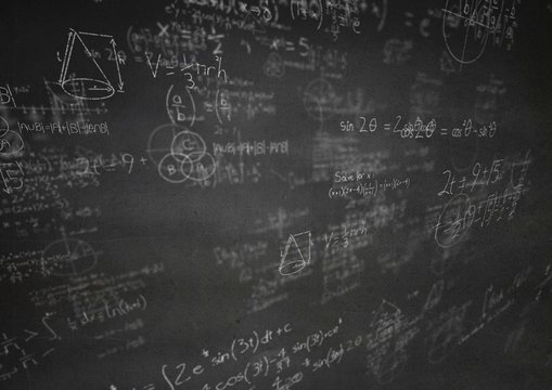 White math doodles and grey wall