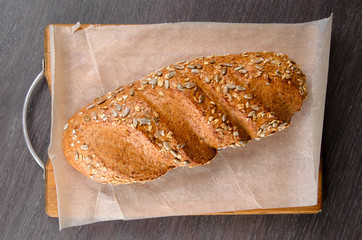Home made bread on wooden table