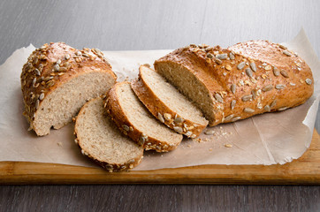 Home made bread on wooden table