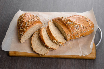 Home made bread on wooden table