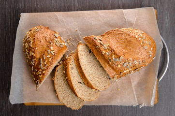 Home made bread on wooden table