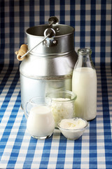 milk products - tasty healthy dairy products on a table on: sour