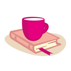 tea cup on a book isolated on white background