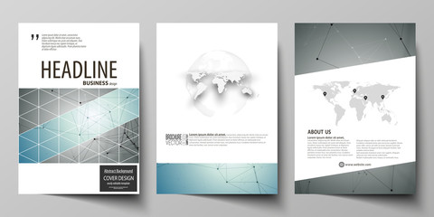 Business templates for brochure, magazine, flyer, booklet, report. Cover design template, vector layout in A4 size. Geometric background. Molecular structure. Scientific, medical, technology concept.