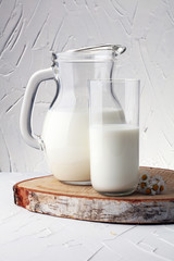 Milk jug and glass milk - healthy lifestyle concept
