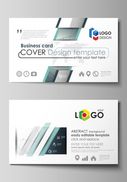 Business card templates. Easy editable layout, abstract vector design template. Genetic and chemical compounds. Atom, DNA and neurons. Medicine, chemistry, science concept. Geometric background.