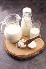 milk products - tasty healthy dairy products on a table sour cre