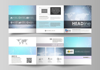 The abstract minimalistic vector illustration of the editable layout. Two creative covers design templates for square brochure. Polygonal texture. Global connections, futuristic geometric concept.