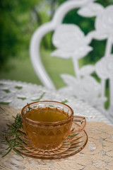 Cup of tea on white table