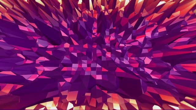 Violet low poly waving surface as fractal environment. Violet geometric vibrating environment or pulsating background in cartoon low poly popular modern stylish 3D design.