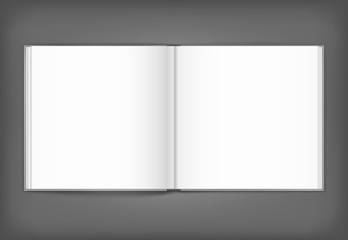 Blank of open square magazine on grey background. Template