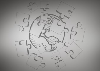 Grey background with jigsaw doodle