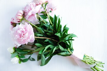 Tenderness bouquet of pink and white peonies 