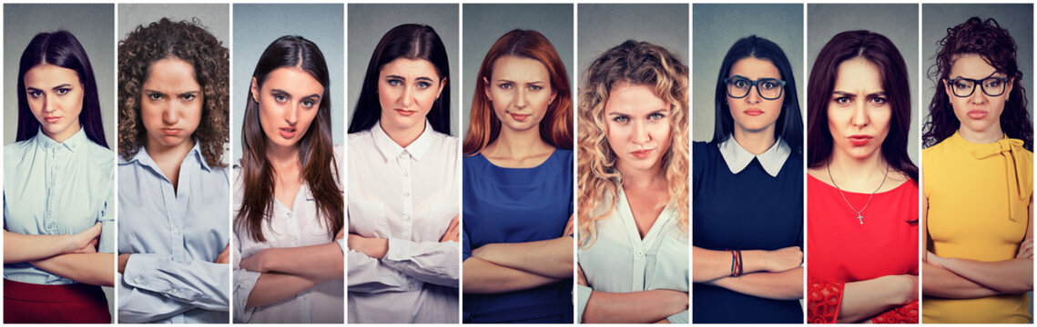 Angry grumpy group of pessimistic women with bad attitude