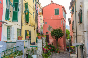 Fototapeta na wymiar An alley in the city centre of Porto Venere in Liguria, Italy