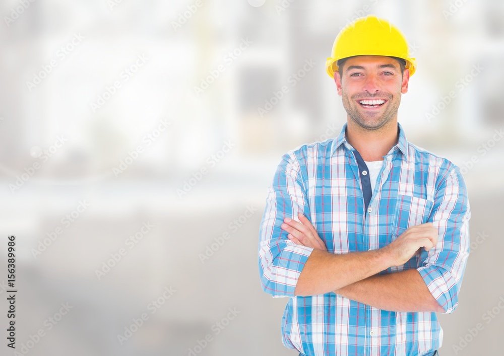 Wall mural Construction Worker in front of construction site