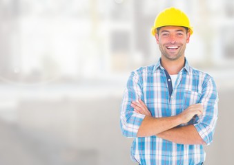 Construction Worker in front of construction site