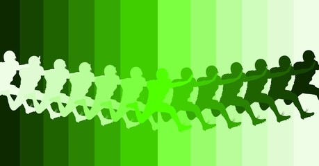 football player silhouette in range of greens