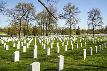 The White tombstones at Arlington Cemetery in Washington - WASHINGTON, DISTRICT OF COLUMBIA - APRIL 8, 2017