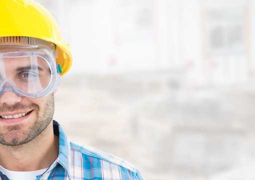 Construction Worker with eye protection goggles 