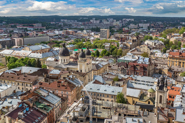 Fototapeta premium Aerial view of Lviv