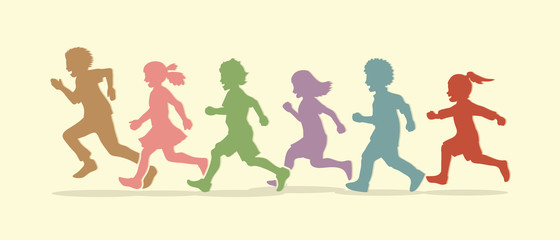 Little boy and girl running, Group of Children running, play together designed using graphic vector