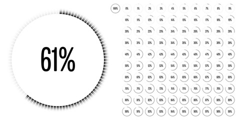 Set of circle percentage diagrams from 0 to 100 ready-to-use for web design, user interface (UI) or infographic - indicator with black