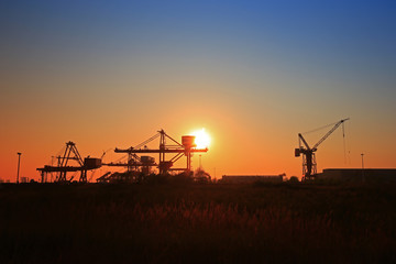 Port crane unloading container ships