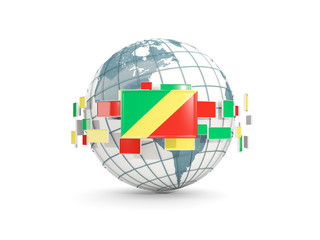 Globe with flag of republic of the congo isolated on white