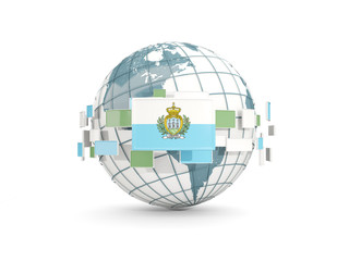 Globe with flag of san marino isolated on white