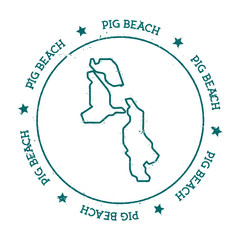 Obraz premium Pig Beach vector map. Distressed travel stamp with text wrapped around a circle and stars. Island sticker vector illustration.