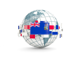 Obraz premium Globe with flag of south georgia and the south sandwich islands isolated on white