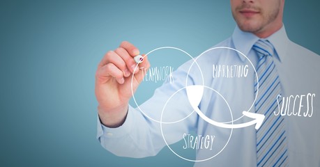 Business man mid section drawing white diagram