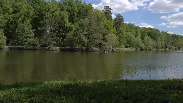 Beautiful pond in the park. Sredniy Tsaritsynskiy prud. Tsaritsyno Park, Moscow, Russia. 4k rela time video