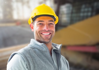 Construction Worker in front of construction site