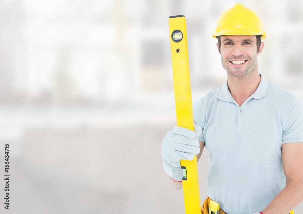 Poster Construction Worker with spirit level 