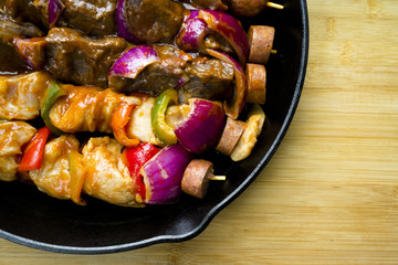 Kebabs made from natural organic ingredients in the pan