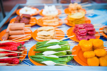 Lok Lok skewer meat street food in Malaysia