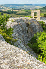 Gate on Tapshan Plateau of Cave City in Cherkez-Kermen Valley, Crimea