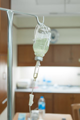 Brine for sick male patient lying in a hospita