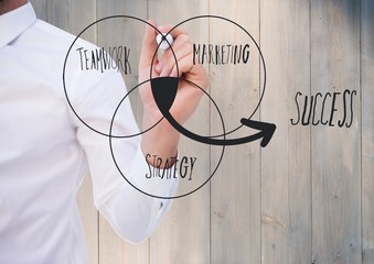 Businessman mid section drawing diagram