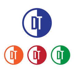 DT initial circle half logo blue,red,orange and green color