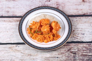 Sticky rice with stir-fried grated coconut,shrimp