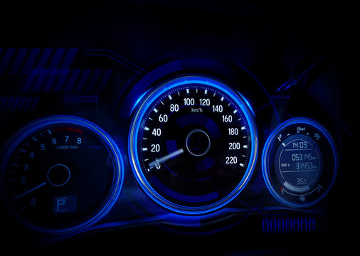 Car dashboard speedometer in Futuristic interface concept - Powered by Adobe