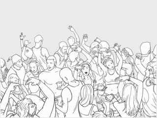 Illustration of festival crowd having fun at beach party